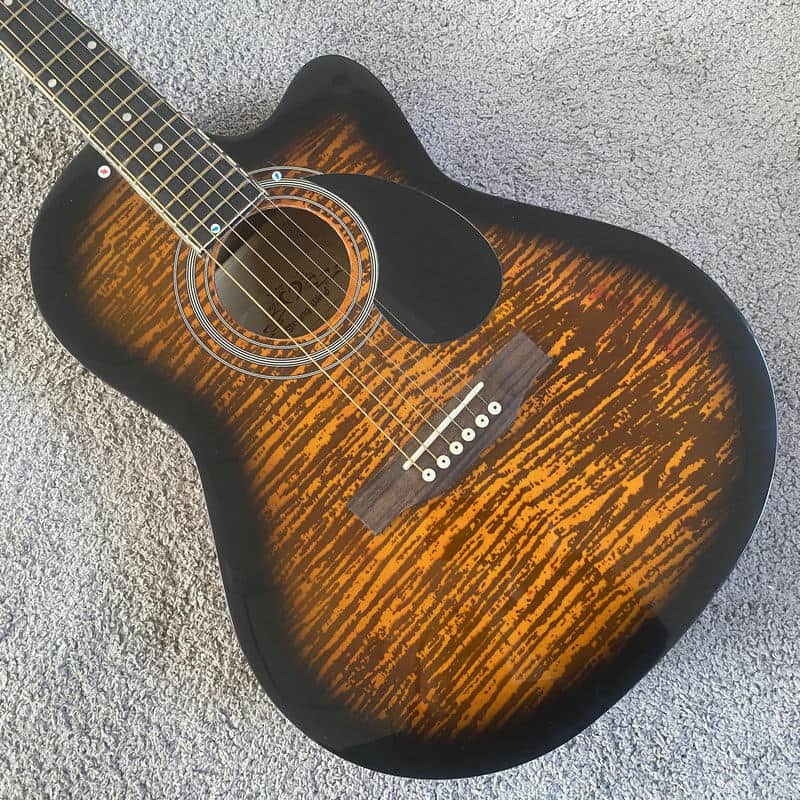 Veneer Tiger Maple Top 40 Inch Acoustic Guitar, Mahogany Neck Rosewood Fretboard image 1