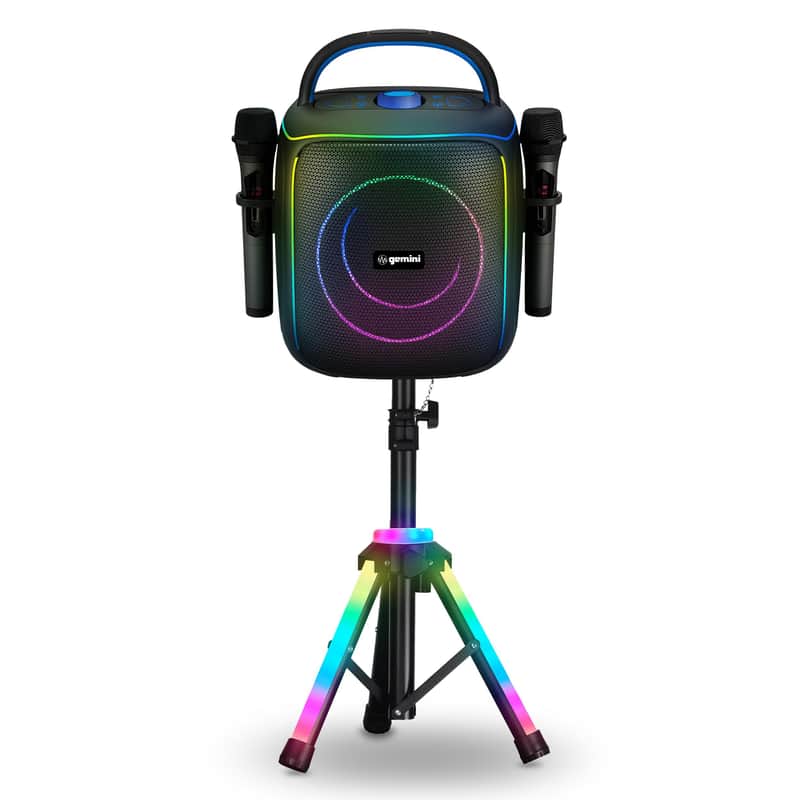 Gemini Wireless Karaoke Speaker with 2 Microphones, 480W Portable Party Speaker with RGB LED Tripod Stand, Bluetooth 5.3, 6 Hour Battery, Karaoke System for Indoor Outdoor Events (GPK-200PK) image 1