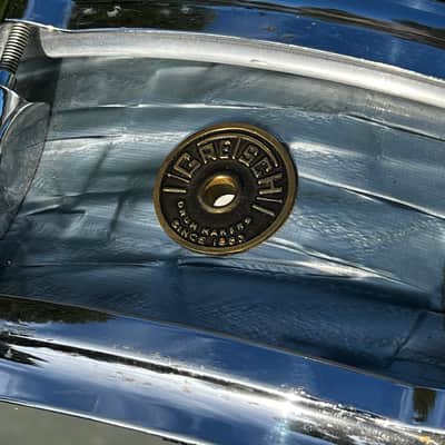 Gretsch GRETSCH VINTAGE PROGRESSIVE JAZZ MAX ROACH SNARE ROUND BADGE 4 X 14 3 PLY MBP 1950-1960 - MIDNIGHT BLUE PEARL MBP image 9