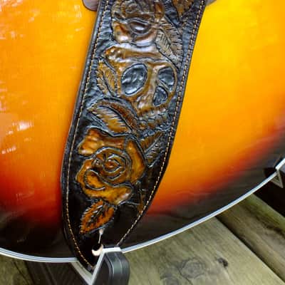 Well-Hung "The Gunfighter"  Hand-Carved / Tooled Leather Cowboy Grunge guitar strap, padded image 9