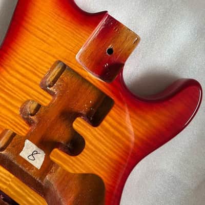 Cherry Burst Guitar Stratocaster Strat Style Body with Tiger Maple Top image 6
