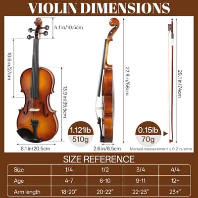 Violin 4/4 Full Set, High Density Ebony Violins, Glossy Acoustic Fiddle for Adults, Beginners, Students with Violin Case, Rosin, Strings, Bow, Shoulder Rest, Beginner's Guide (Ebony, 4/4) image 2