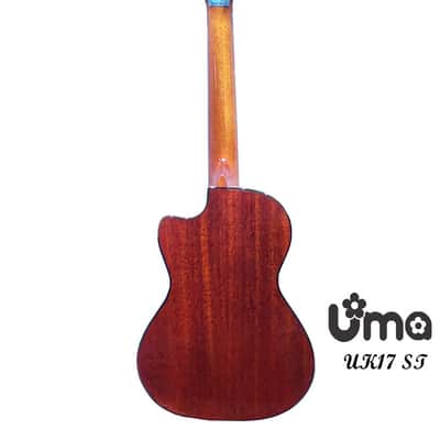 Uma Taiwan UK-17 ST Sunburst Solid mahogany Tenor ukulele with cutaway Gloss image 4