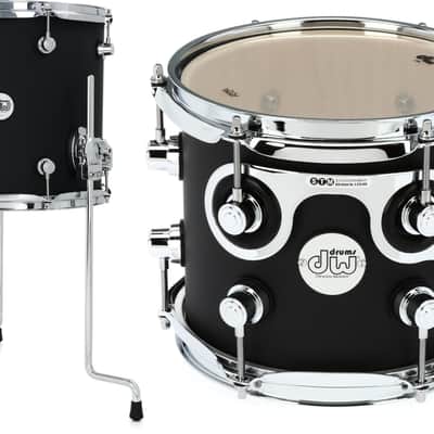 DW Design Series Floor Tom - 12 x 14 inch - Black Satin Bundle with DW Design Series Rack Tom - 7-inch x 8-inch - Satin Black image 1