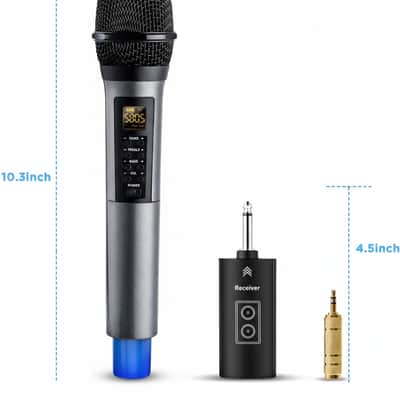 Wireless Microphones with Echo,Treble,Bass&Bluetooth,160FT Range,Portable UHF Handheld Karaoke Dynamic Microphone System with Rechargeable Receiver for Karaoke,Singing,Amp,PA System,DJ,Stage image 2