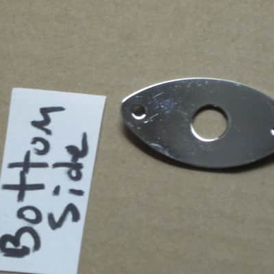 used (lightly relic'd) Gotoh JCB-2 Oval-shaped 2 screws Chrome metal  jack plate - also called JCB-2 Football Shaped 2 screw Chrom jack plate) Chrome plated brass (screws included) from 2010s image 6