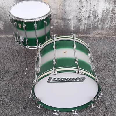 1990's Ludwig Green/Silver Duco 2PC Mach Lug Drum Set (20"x14" BD + 14"x12" FT) image 3