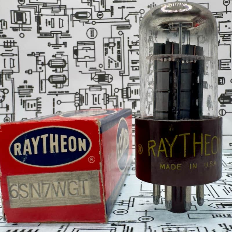 Raytheon 6SN7WGT Tube 1950s Brown Micanol Base Black Plates D-Getter Tested Strong image 1
