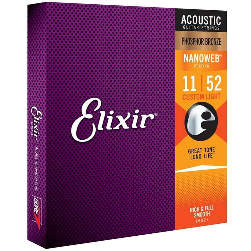 Elixir Phosphor Bronze Acoustic Guitar String Set NANOWEB Coating Light 11-52 image 1