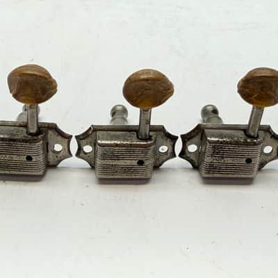 Vintage Kluson 3+3 No Line Patent Applied Appld For PAF Tuners 1950's Nickel Oval Head Large Hole image 2