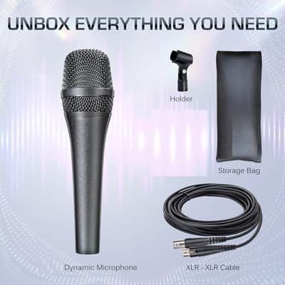 XLR Wired Vocal Microphone – Dynamic Cardioid Mic with Dual-Engine AHNC Noise Cancelling Tech for Singing, Karaoke, Stage & Studio, Includes Microphone, Mic Clip & 14.8ft XLR Cable image 2