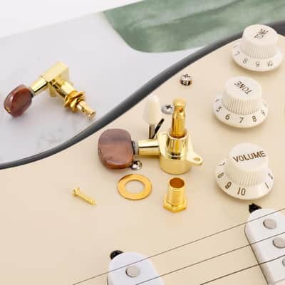 3R 3L Semi-Closed Golden Guitar String Tuners Tuning Keys Pegs Machine Heads Knobs Locking Tuners for Acoustic, Electric Guitar image 4