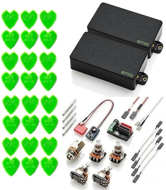 EMG KH-BB Set Kirk Hammett Bone Breaker Black Humbucker 10mm Threaded Short Pots & Wiring ( 24 KH GREEN PICKS ) image 1