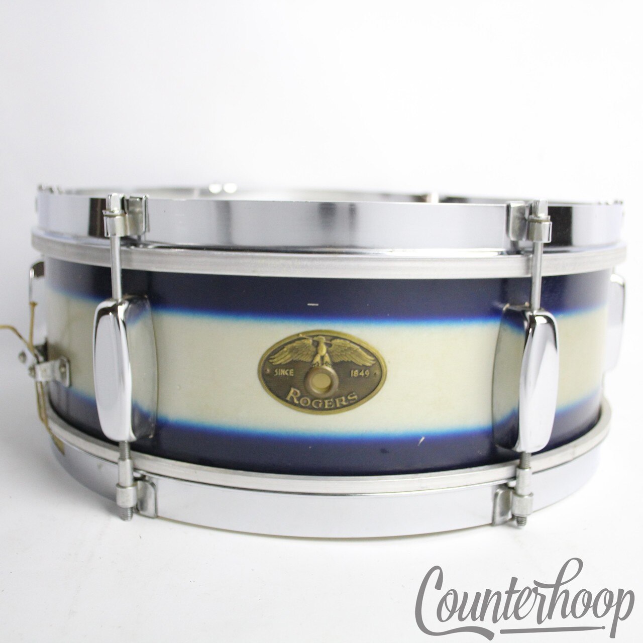 Rogers 14x5"Blue Duco Eagle Badge Mercury Snare Drum Vintage 50s Jasper 3p Maple — main photograph