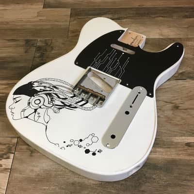 FRANCHIN Mars guitar body White Black Ink Handmade Indie Drawing Relic Aged Alder T-Style Made in Italy - Stock piece #11751221 image 1