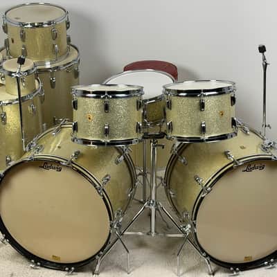 Ludwig Blue Note drum set. VIDEO. Pre serial. COB rims. Full set 12/12/16/18/22/22/5x14/6 & 8” bongos and canister throne image 5
