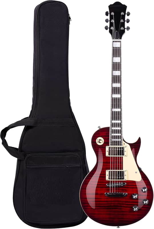 Electric Guitar Solid Body Maple Neck, Stainless Steel Frets, Ideal for All Levels, with Gigbag(Red)