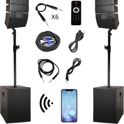 4000 Watt DJ/Powered PA Speaker System Combo Set with Bluetooth/USB/SD Card/Remote Control (Two 12-Inch Subwoofers and 8X Array Speakers Set) for Performances, speeches and DJS image 1