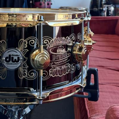 DW 6.5x14 Black Nickel/Gold over Brass Snare Drum -Hand Engraved by John Aldridge (30th Anniversary) image 3