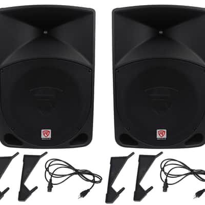 Pair Rockville Power Gig RPG15 15" Powered Active 2000 Watt 2-Way DJ PA Speakers image 1