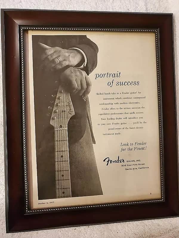 1957 Fender Guitars Promotional Ad Framed Fender Stratocaster Original image 1