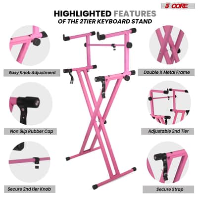 5 Core 2 Tier Keyboard Stand Combo Heavy Duty Adjustable Piano Stand with Extension Arm image 6