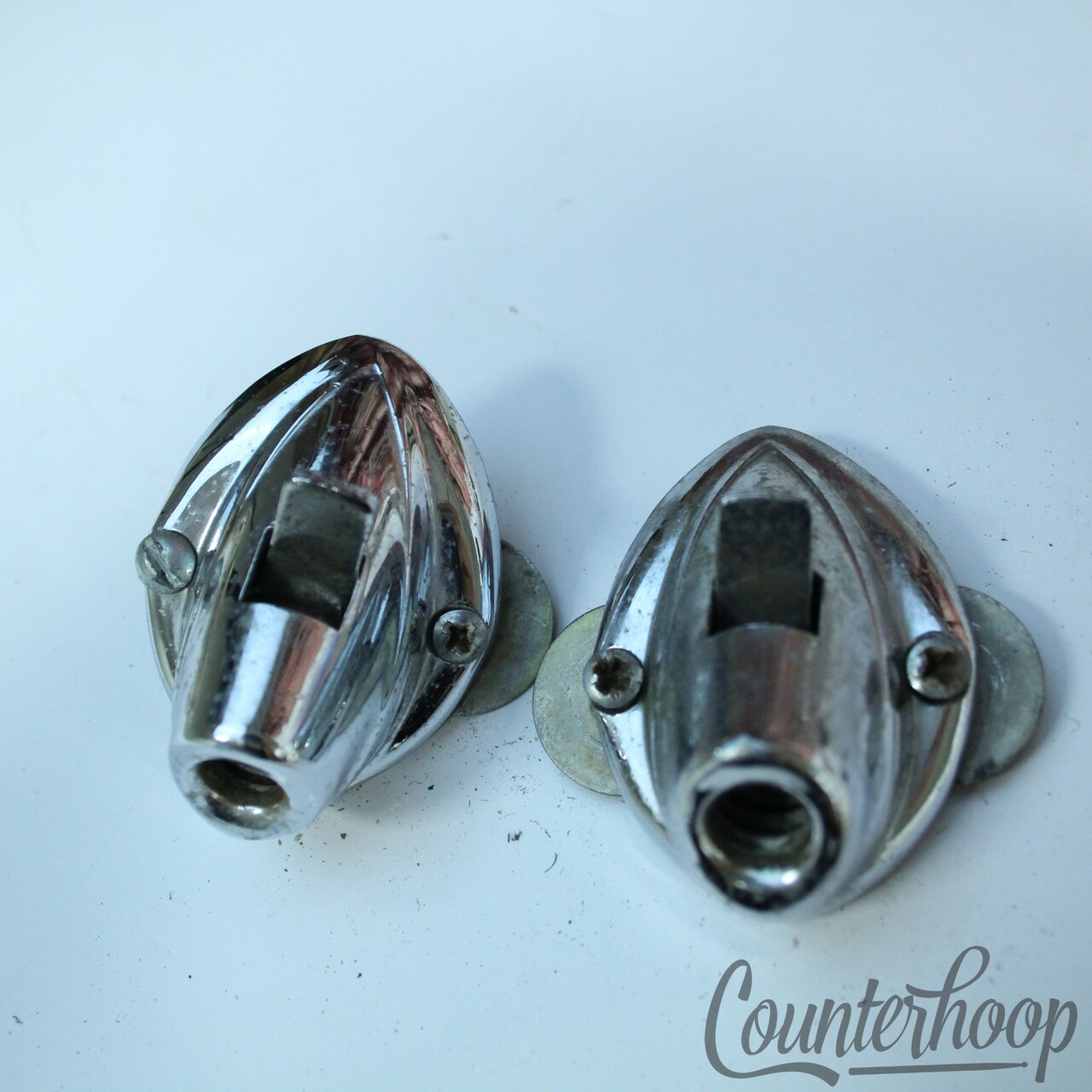 Premier Bass Drum Spur Mounts Spring-Loaded Push-Button Chrome Vintage 50s Elite — main photograph