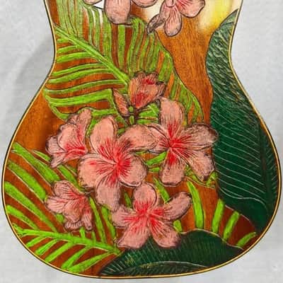 Baritone Ukulele Handmade by Blueberry,4 String Wood Floral Motif Ukulele ,Custom Handcrafted Wooden Ukulele,Nylon String image 4