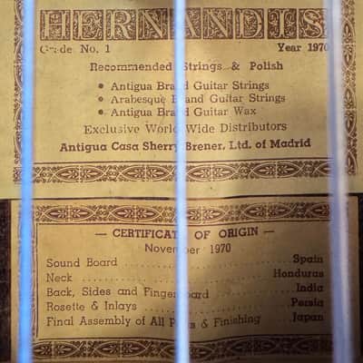 Hernandis Classical Guitar Grade No. 1, 1970 image 2