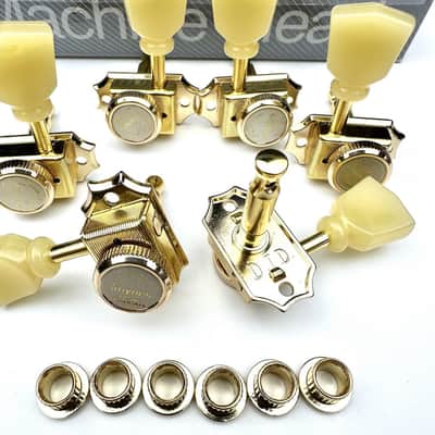 Kaynes 3x3 Guitar Lock String Tuning Pegs – Gold Vintage Deluxe Style Locking Tuners Keys Machine Heads Tuners for Les Paul LP SG Style Electric or Acoustic Guitar (Golden) image 5