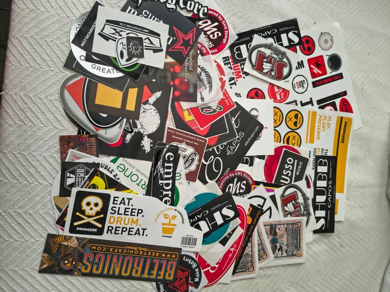 Massive Guitar Sticker Lot! Ernie Ball, GHS, Elixir, Kyser, Dunlop & more! Plus free mystery guitar picks! image 1