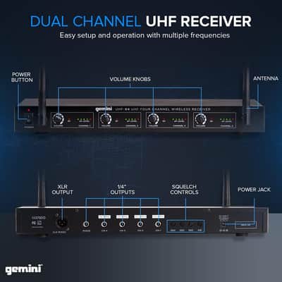 Gemini Sound UHF-04M Wireless Cordless Professional Set of 4 Handheld Microphones and Receiver for DJ, Karaoke, Stage Performance or PA System Four Pack image 5