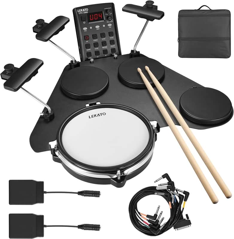 LEKATO Electronic Drum Set Portable Electric Drum Set for Beginner with Quiet Mesh Snare Drum Pads image 1