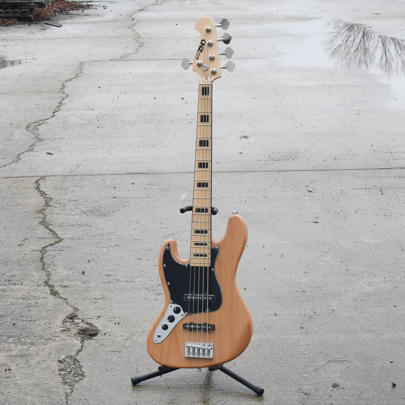 CNZ Audio JB Vintage 5-String Left Handed Electric Bass Guitar - Vintage Natural Finish, Solid Alder image 1