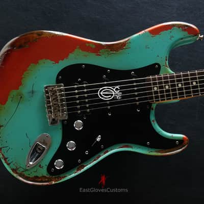 Fender FSR Stratocaster Seafoam Green/Metallic Orange HSS Heavy Aged Relic by EGC (107 OF 250) image 8