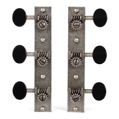 Golden Age Restoration Tuners for Solid Peghead Guitar with Square-end, Standard post: relic nickel with matte black knobs image 1