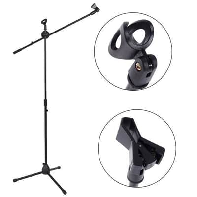 MR DJ MS-300 Universal Adjustable Tripod Microphone Stands Adjustable Boom Stage with Mic Holder Clips image 1