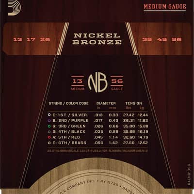 D'Addario NB1356 Nickel Bronze Acoustic Guitar Strings, Medium, 13-56 image 2