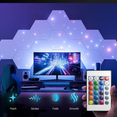 12 Pack Self-adhesive Sound Proof Foam Panels for Walls 12" X 10" X 0.4" - Hexagon Acoustic Panels with Fiber Optic Starlight, Stylish Soundproof Wall Panels Absorb Noise and Wall Decor White image 2