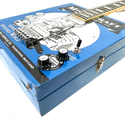 Awesomesauceguitars electric guitar made from a vintage microscope box Diddley Bo cigarbox guitar The Boxcaster 2026 - Blue box image 9