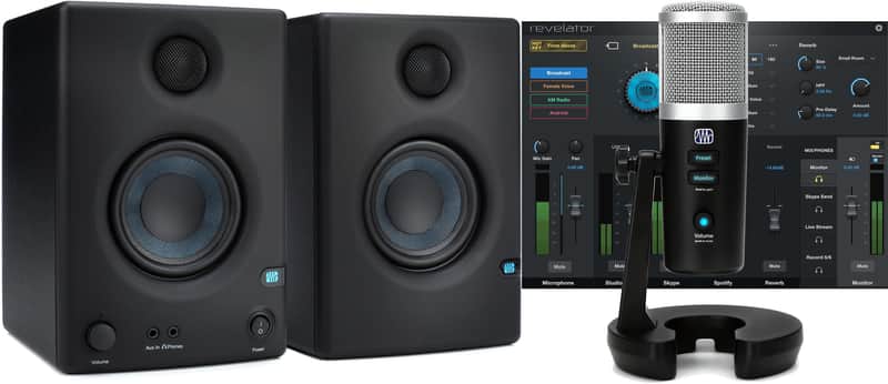 PreSonus Eris E3.5 3.5-inch Powered Studio Monitors Bundle with PreSonus Revelator USB-C Microphone with StudioLive Voice Effects Processing image 1