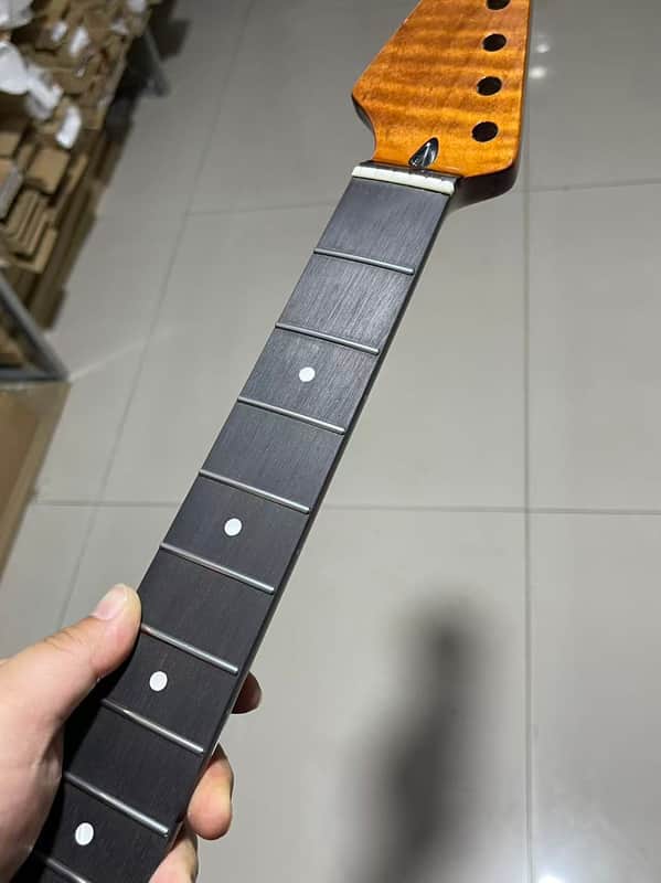 Left hand Round End stainless steel 22frets gloss roasted flame Maple Electric guitar neck Rosewood fingerboard image 1