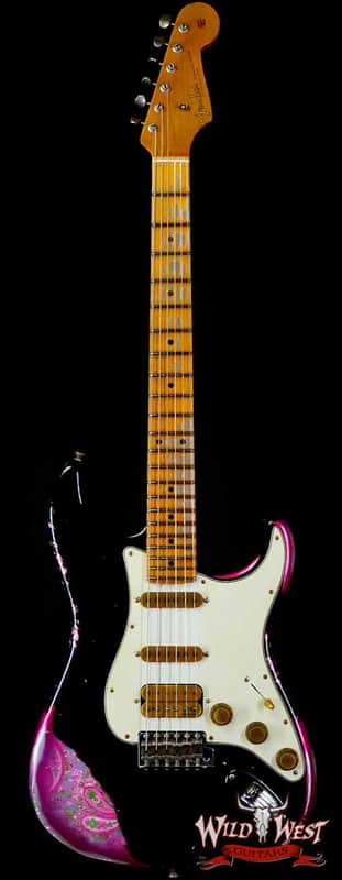 Fender Custom Shop Wild West Black Lightning 2.0 Stratocaster HSS Maple Board 22 Frets Heavy Relic Pink Paisley image 1