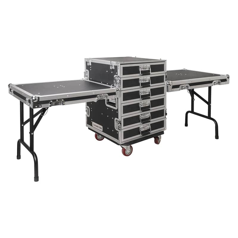 STRC-PROW2T6D | 6-Drawer Customizable Stage and Studio Utility Equipment Workstation Storage Road Case with Two Tables - Pro Tour Grade image 1