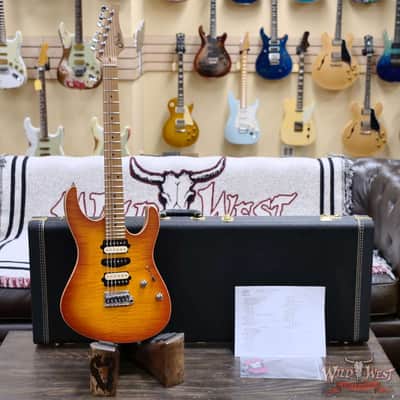 Suhr Custom Modern HSH Flame Top Genuine Mahogany Body Roasted Maple Neck Satin Honey Burst 7.70 LBS image 6