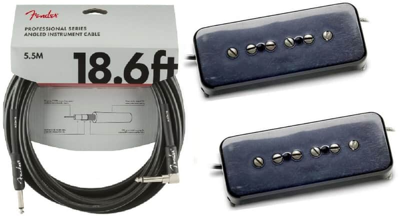 Seymour Duncan Antiquity P90 Soapbar Black Bridge & Neck Guitar Pickup Set ( FENDER 18FT CABLE ) image 1