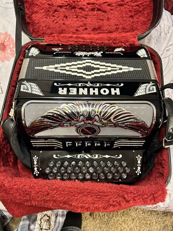 Hohner Anacleto Rey Aguila FBE Accordian- Two Tone Black image 1