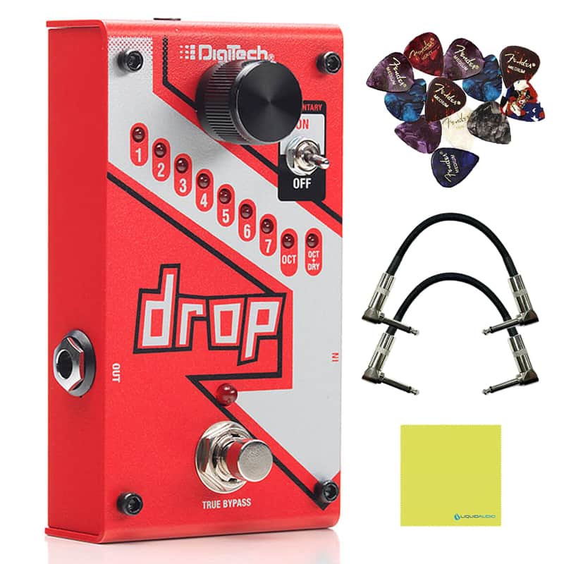 Mint KMC DigiTech DROP The Drop Polyphonic Drop Tune Pedal Bundle w/2x Strukture S6P48 Woven Right Angle Patch Cables, 12x Guitar Picks and Liquid Audio Polishing Cloth image 1