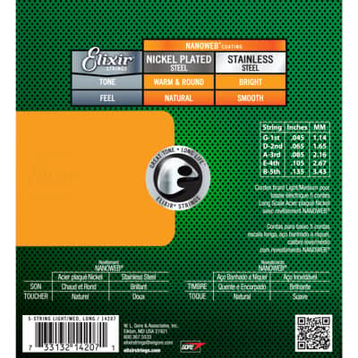 Elixir 5er Bass 45-135 NanoWeb 14207 Light/Medium - String Set for 5 String Bass Guitar image 3