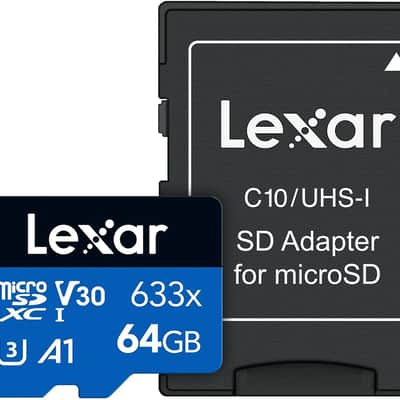 Lexar High-Performance 633x 64GB microSDXC UHS-I Card w/ SD Adapter, Up To 100MB/s Read, for Smartphones, Tablets, and Action Cameras (LSDMI64GBBNL633A) image 1